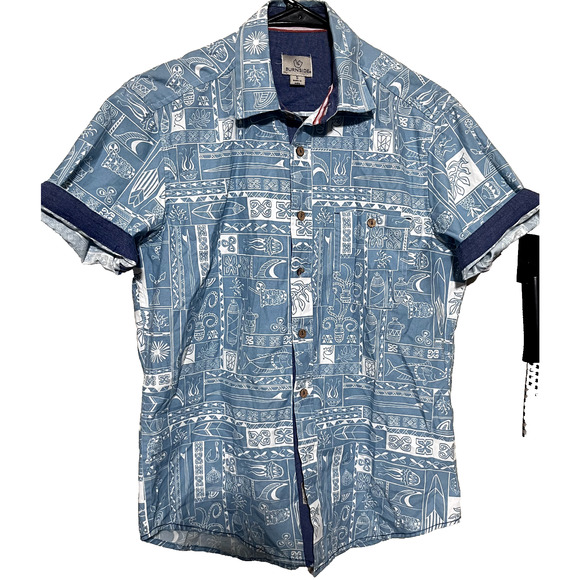 Burnside Button up Casual Shirt sz S Short Sleeve Blue Beach Fish Tropical Tiki - Picture 5 of 8